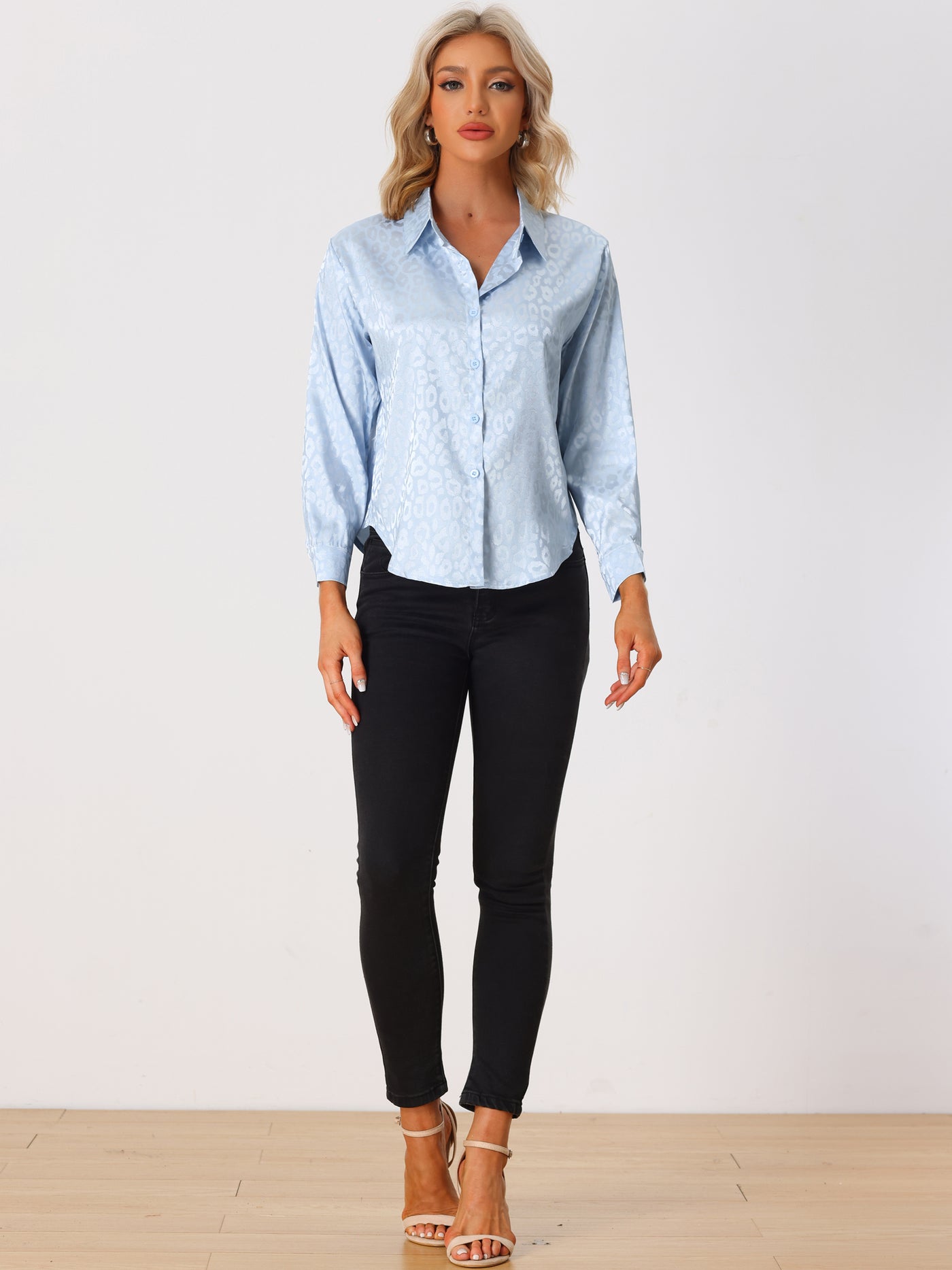 Allegra K Women's Button Down Leopard Print Business Casual Shirt