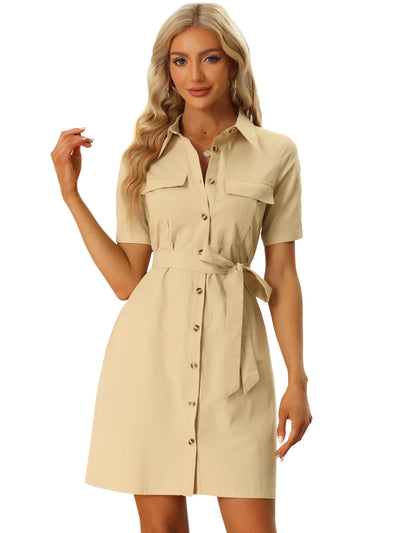 Summer Safari Dress Collared Button Down Cotton Belted Shirtdress