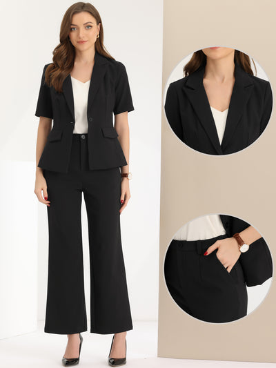 2 Piece Outfits for Women's Business Office Suit Set One Button Short Sleeve Blazer Jacket and Suit Pants