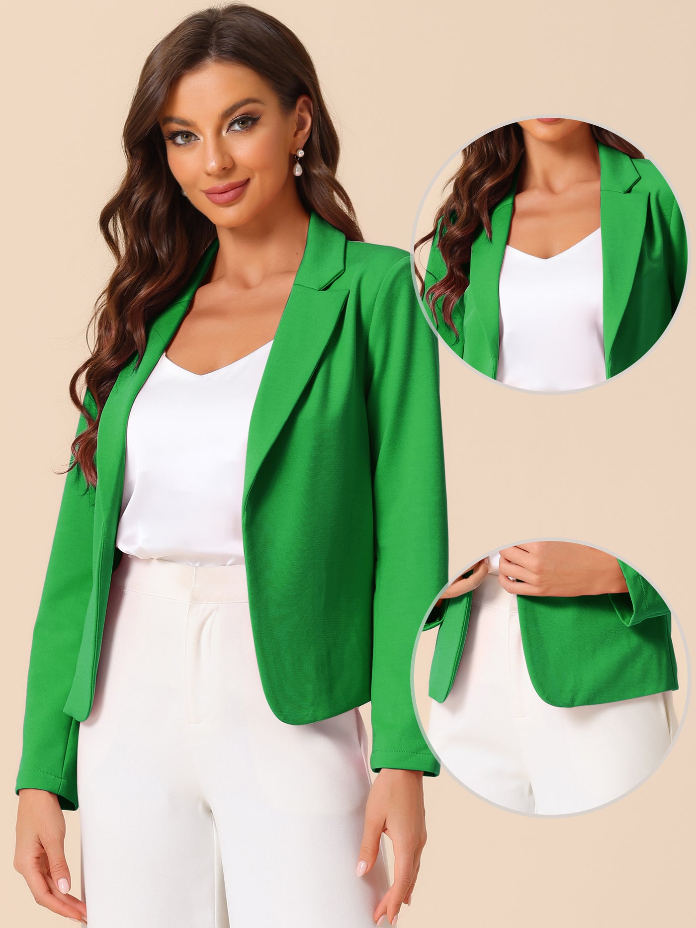 Allegra K Business Blazer for Women's Open Front Office Casual Work Crop Suit Jacket