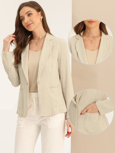 Notch Lapel One Button Casual Suit Linen Blazer