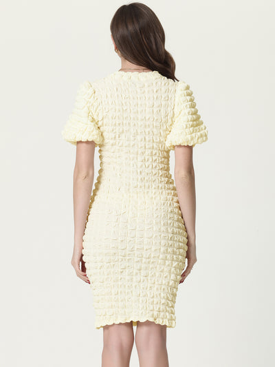 Summer Puff Sleeve Cute Elegant Party Midi Popcorn Dress