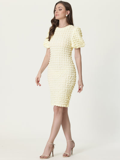 Summer Puff Sleeve Cute Elegant Party Midi Popcorn Dress