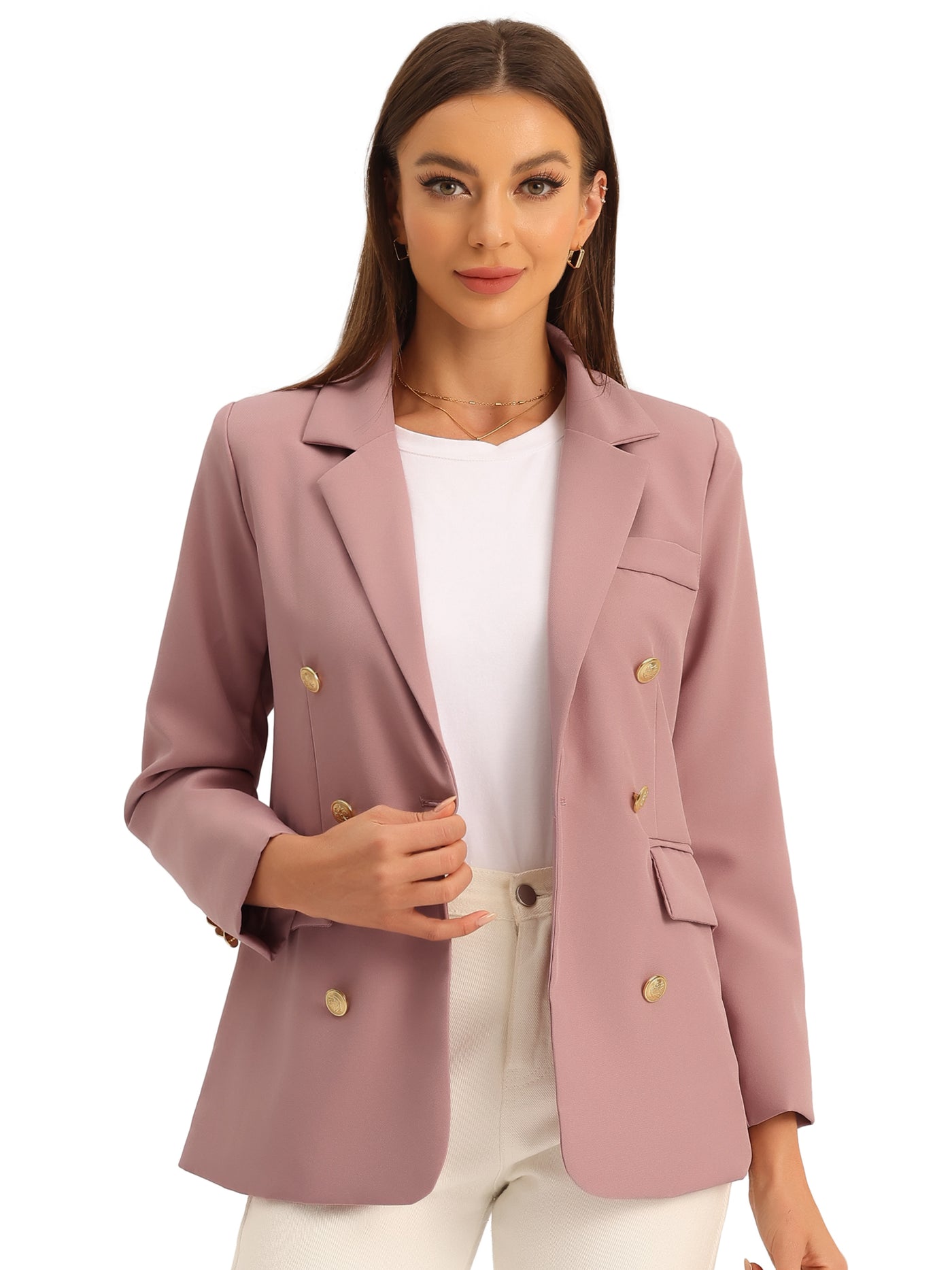Allegra K Notched Lapel Double Breasted Long Sleeve Work Office Suit Blazer