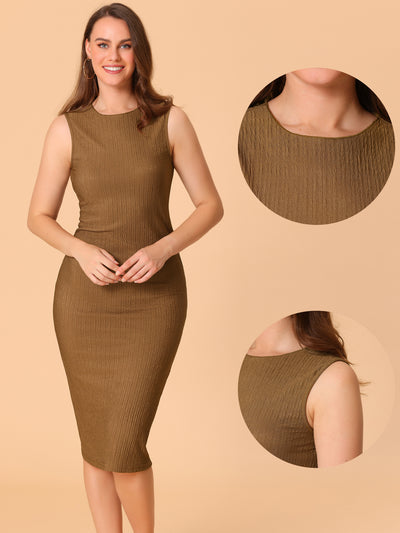 Sleeveless Knit Slim Round Neck Textured Bodycon Midi Dress