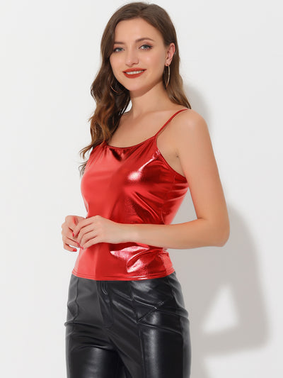 Holographic Cami Top Sleeveless Club Party Slim Fit Metallic Shirt