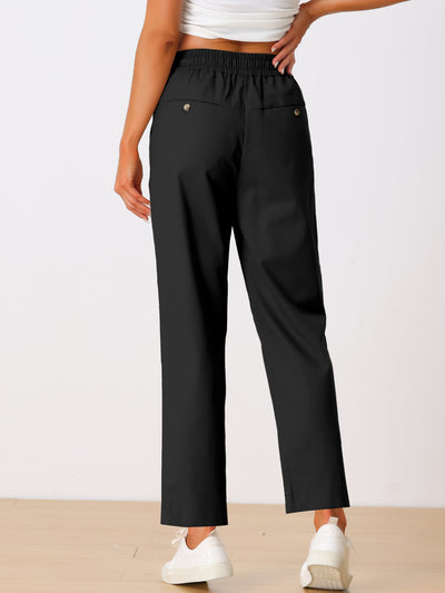Casual Linen Drawstring Elastic Waist Pocketed Tapered Pants