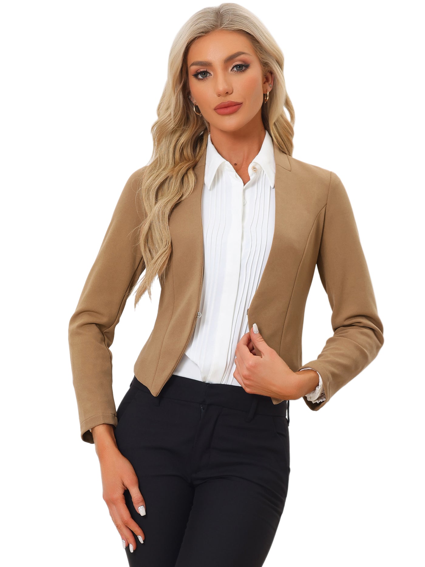 Allegra K Casual Office Suit Collarless Cropped Blazer Jacket