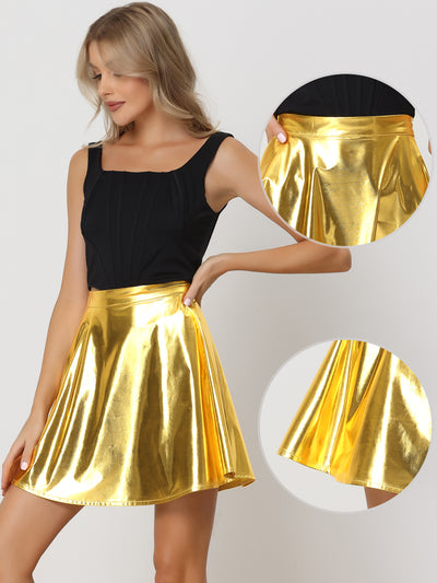 Metallic High Waist Party A-Line Holographic Mini Skirt