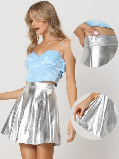 Metallic High Waist Party A-Line Holographic Mini Skirt