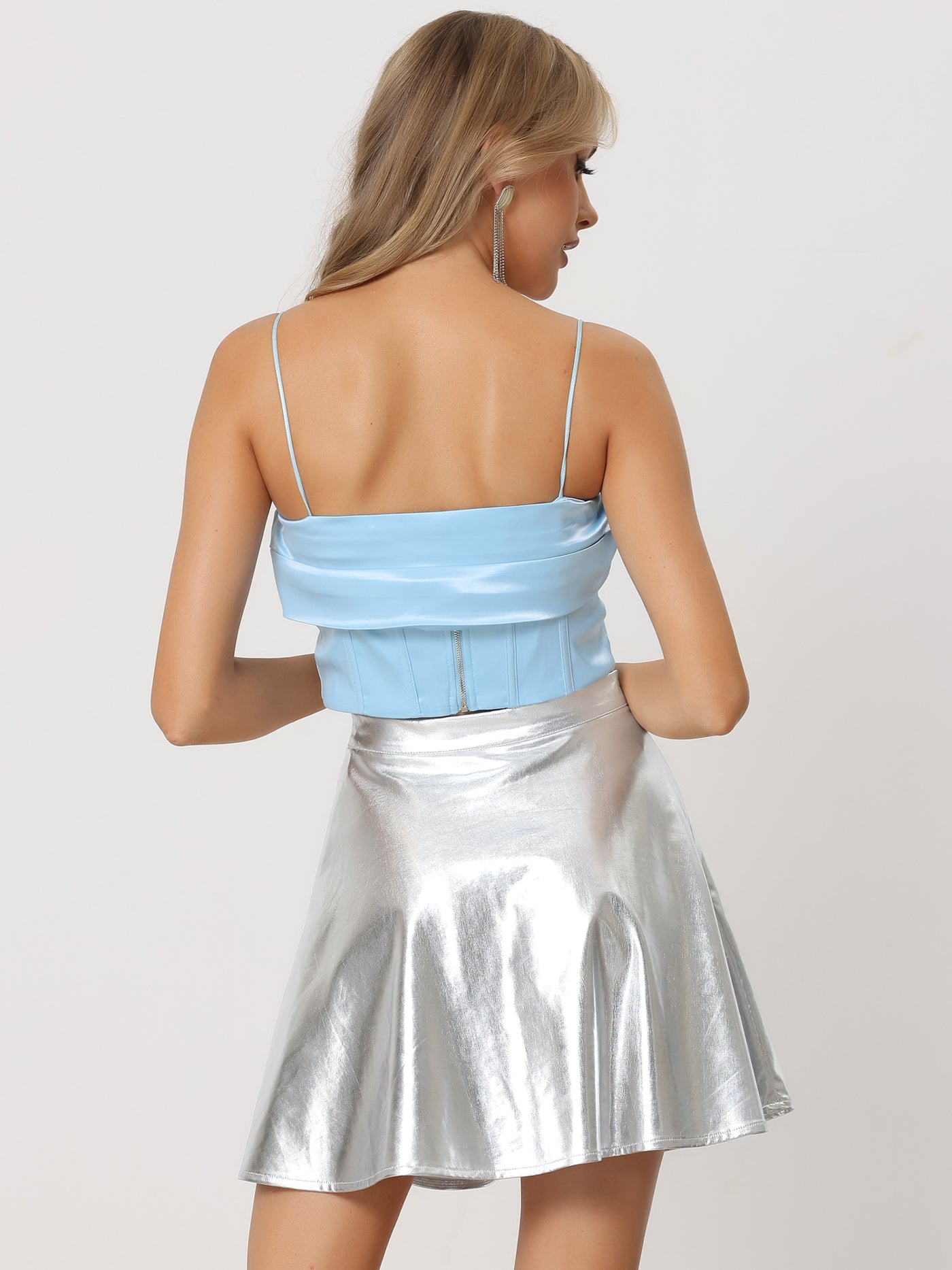 Allegra K Metallic High Waist Party A-Line Holographic Mini Skirt