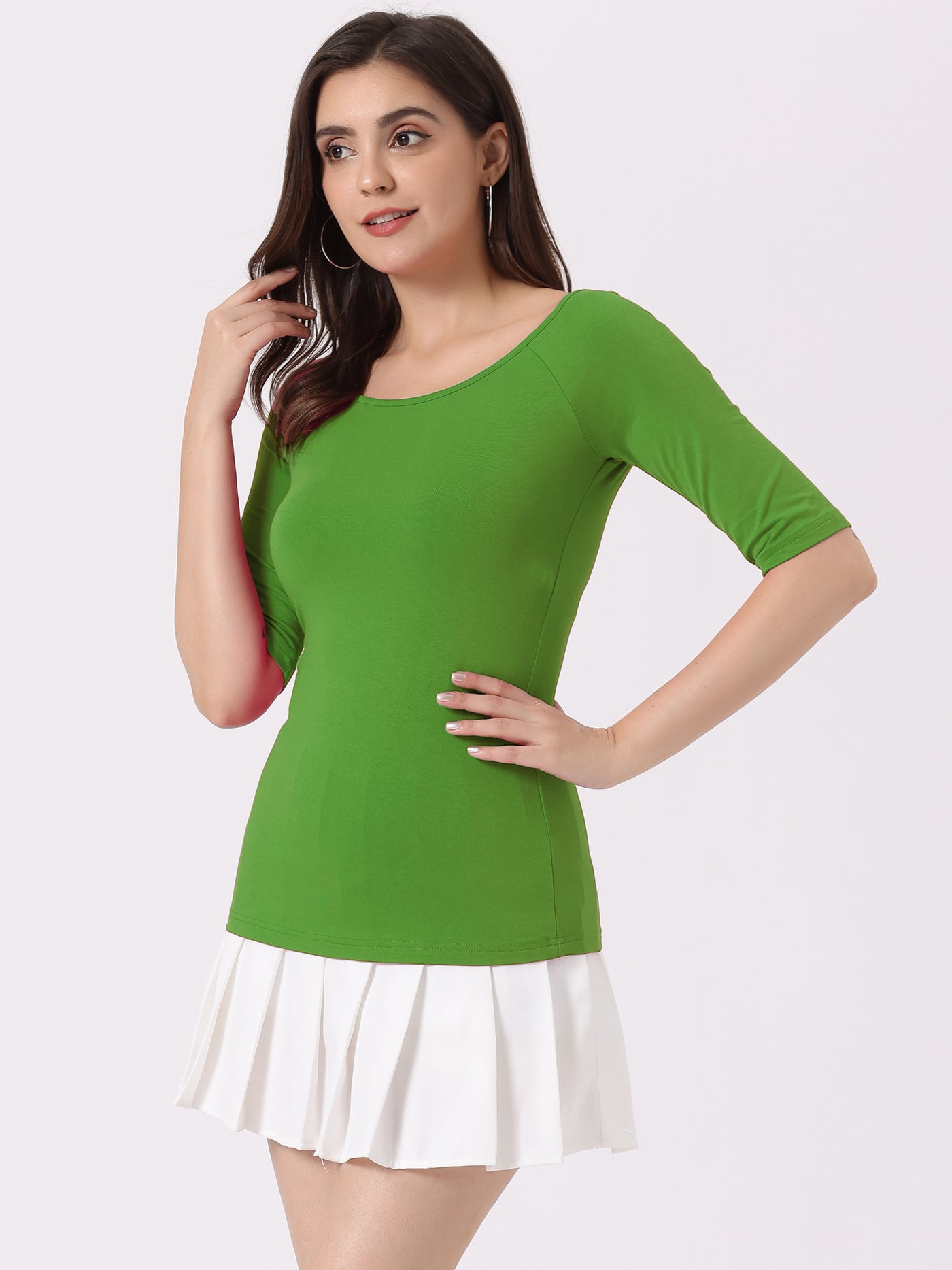 Allegra K Half Sleeves Scoop Neck Fitted Layering Soft T-Shirt