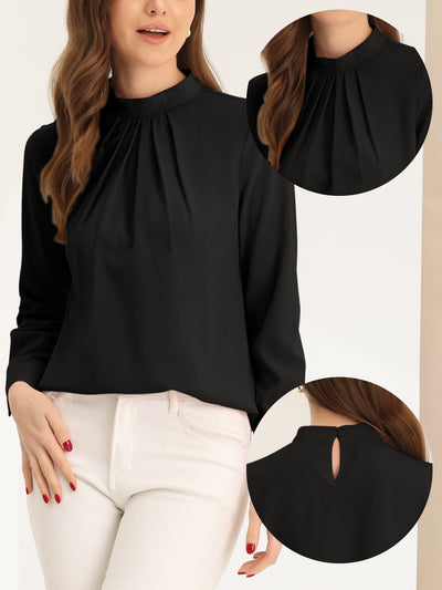 Stand Collar Chiffon Long Sleeve Business Casual Work Blouse