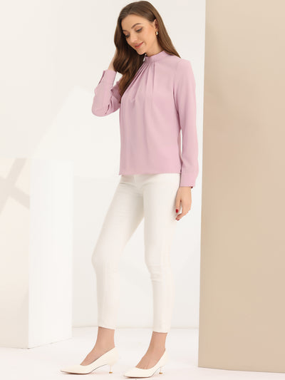 Stand Collar Chiffon Long Sleeve Business Casual Work Blouse