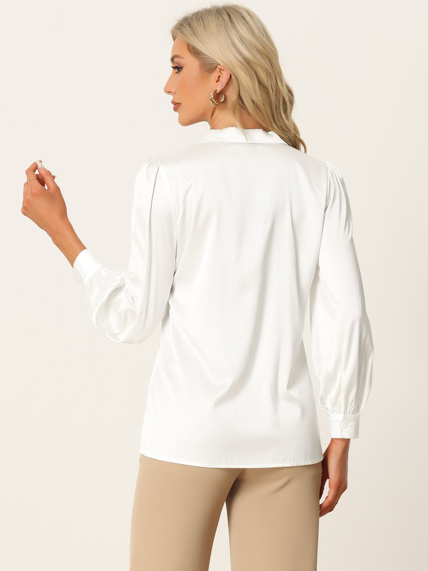 Allegra K Work Business Casual Button Down Satin Long Sleeve Shirt