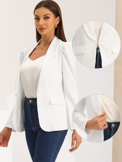 Work Office Casual Open Front Puff Sleeve Suit Blazer