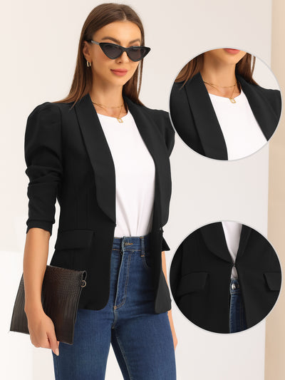 Work Office Casual Open Front Puff Sleeve Suit Blazer