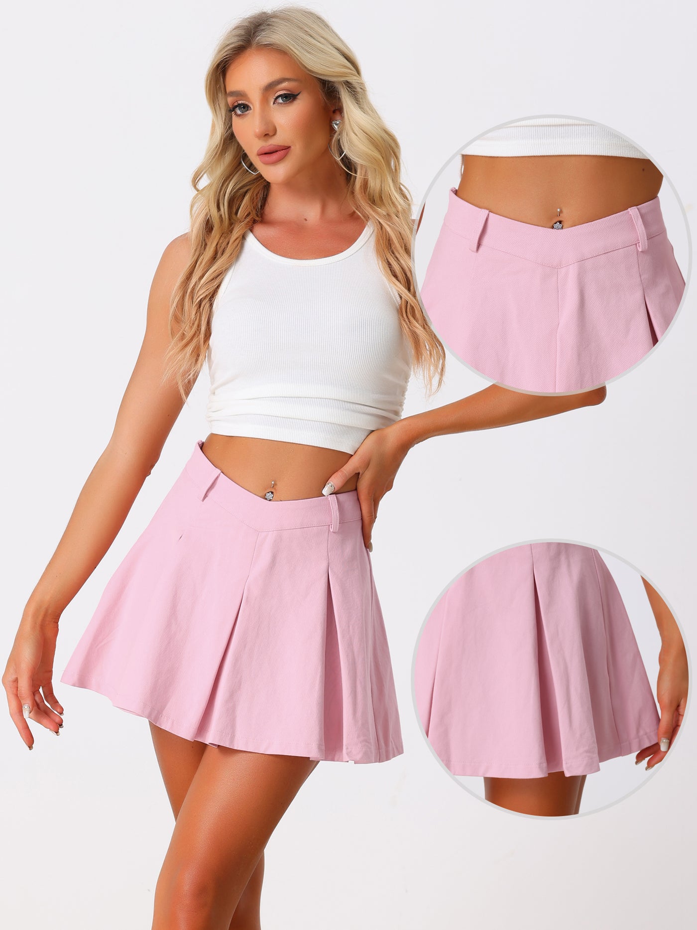 Allegra K Casual High Waist Mini A-Line Solid Pleated Skirt