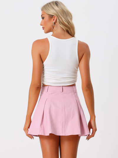 Casual High Waist Mini A-Line Solid Pleated Skirt