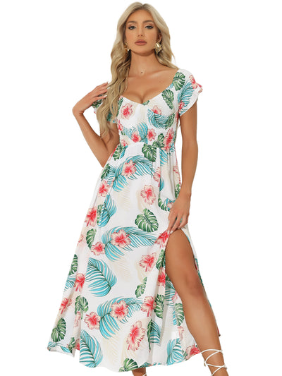 Floral Off Shoulder Midi Beach Summer Vacation Dress
