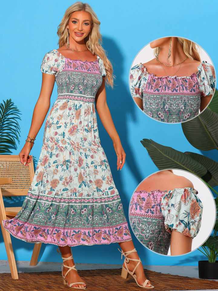DESIGN - Robe longue sans manches à fleurs et épaules dénudées DESIGN - Robe longue sans manches à fleurs et épaules dénudées
