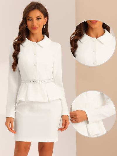 2pc Business Suits Belted Peplum Blazer Jacket and Pencil Skirt Sets