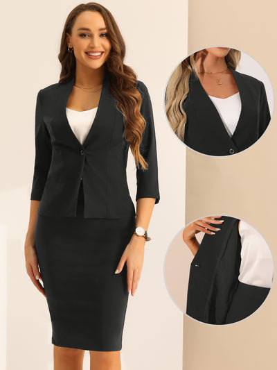 2 Pieces Office Work Outfit Collarless Blazer and Pencil Skirt Business Skirt Suit Set
