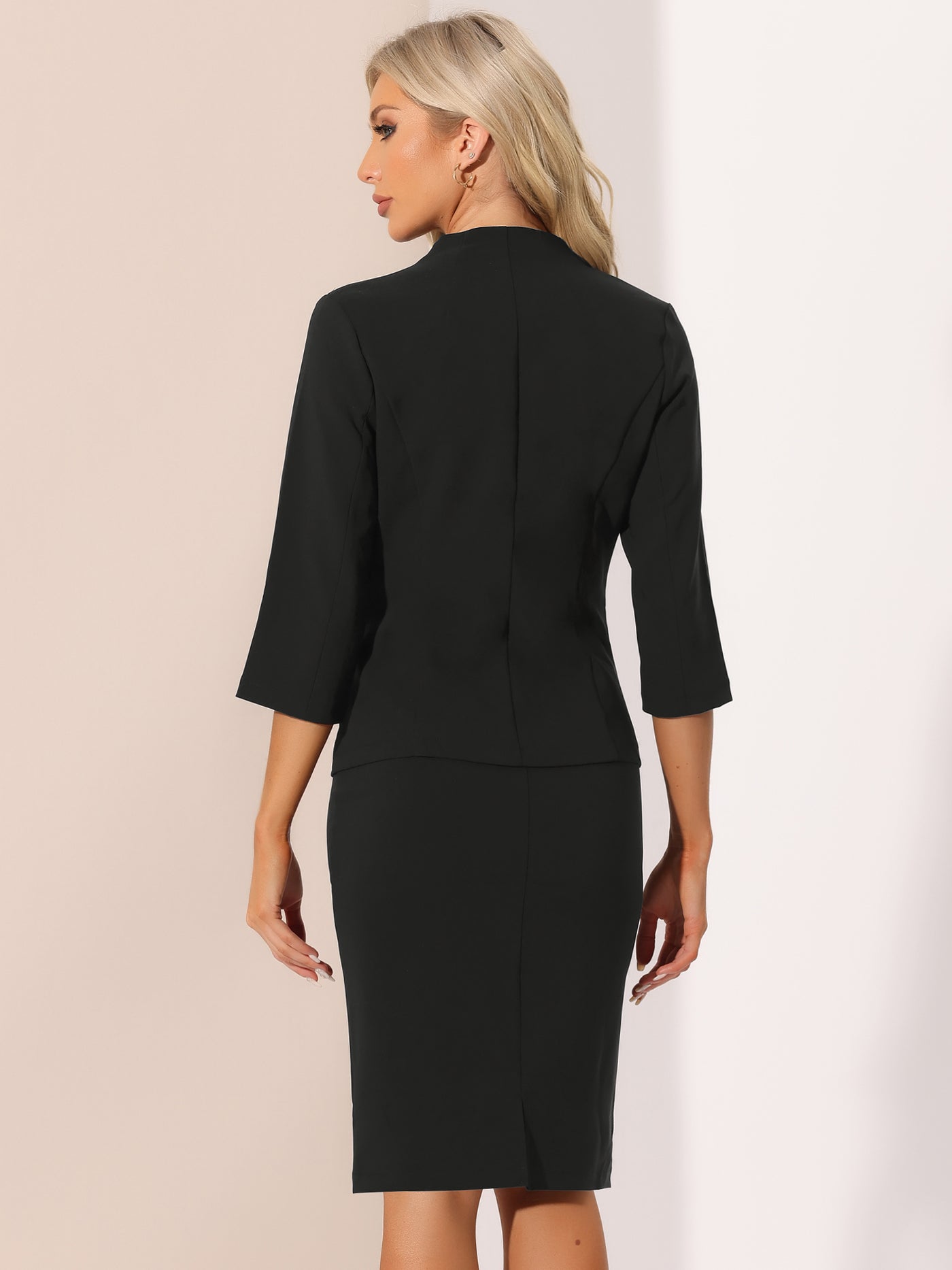 Allegra K 2 Pieces Office Work Outfit Collarless Blazer and Pencil Skirt Business Skirt Suit Set