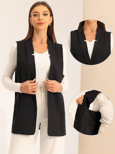 Casual Office Vest Sleeveless Open Front Lapel Collar Blazer Vests