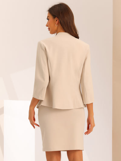 2 Piece Notched Collar Blazer and Pencil Skirt Business Suit Set