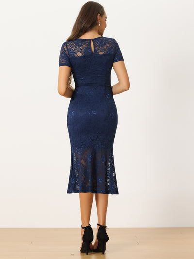 Lace Short Sleeve Cocktail Party Mermaid Bodycon Dress