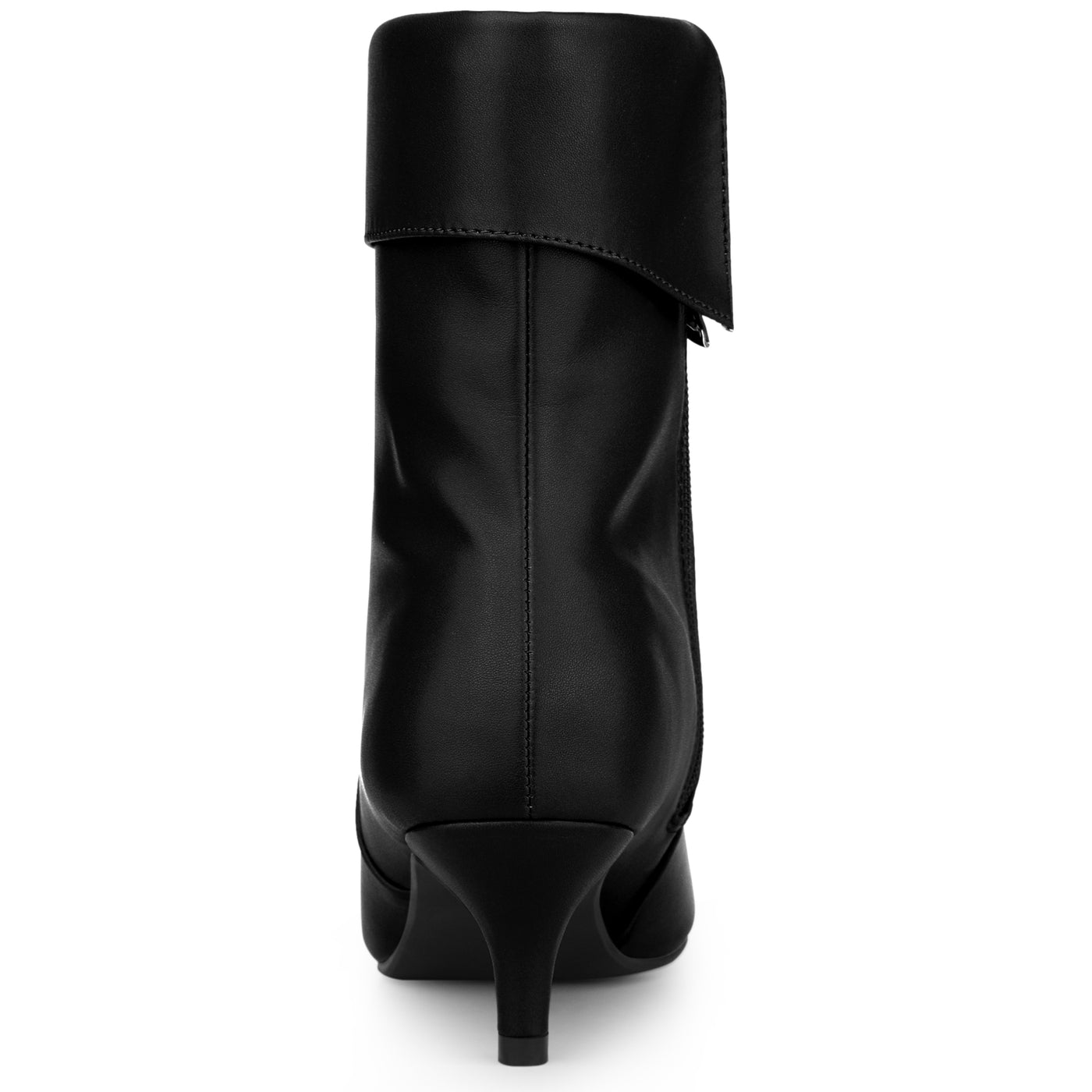 Allegra K Faux Leather Fold Over Kitten Heel Zipper Ankle Boot