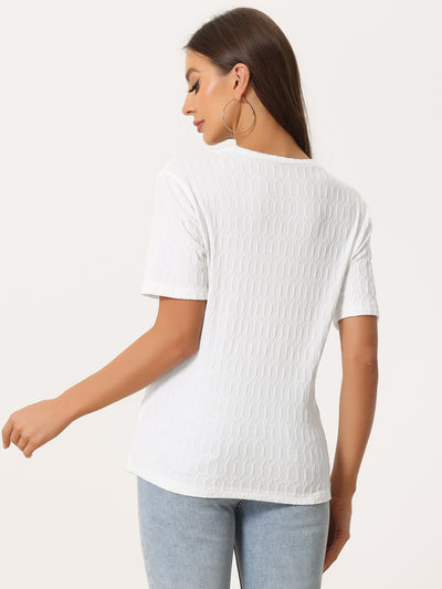 Casual Short Sleeves Round Neck Basic Textured T-Shirt