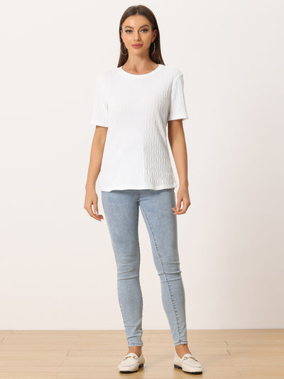 Allegra K Casual Short Sleeves Round Neck Basic Textured T-Shirt