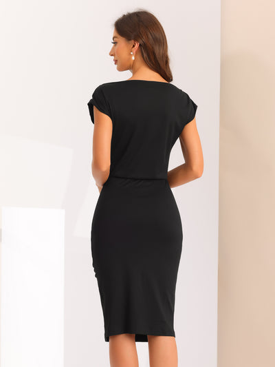 Short Sleeve Dresses for Women's Cowl Neck Ruched Dress
