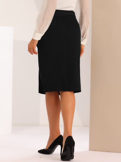 Pencil Skirts for Women's Bow Tie Waist Split Knee Length Bodycon Skirts