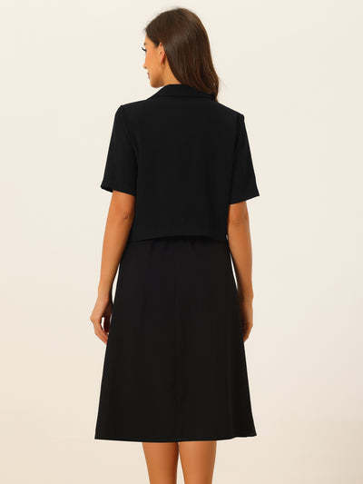 Short Sleeve Blazer Skirt Suits for Women's Summer Dressy Business Casual Skirt Suit Set