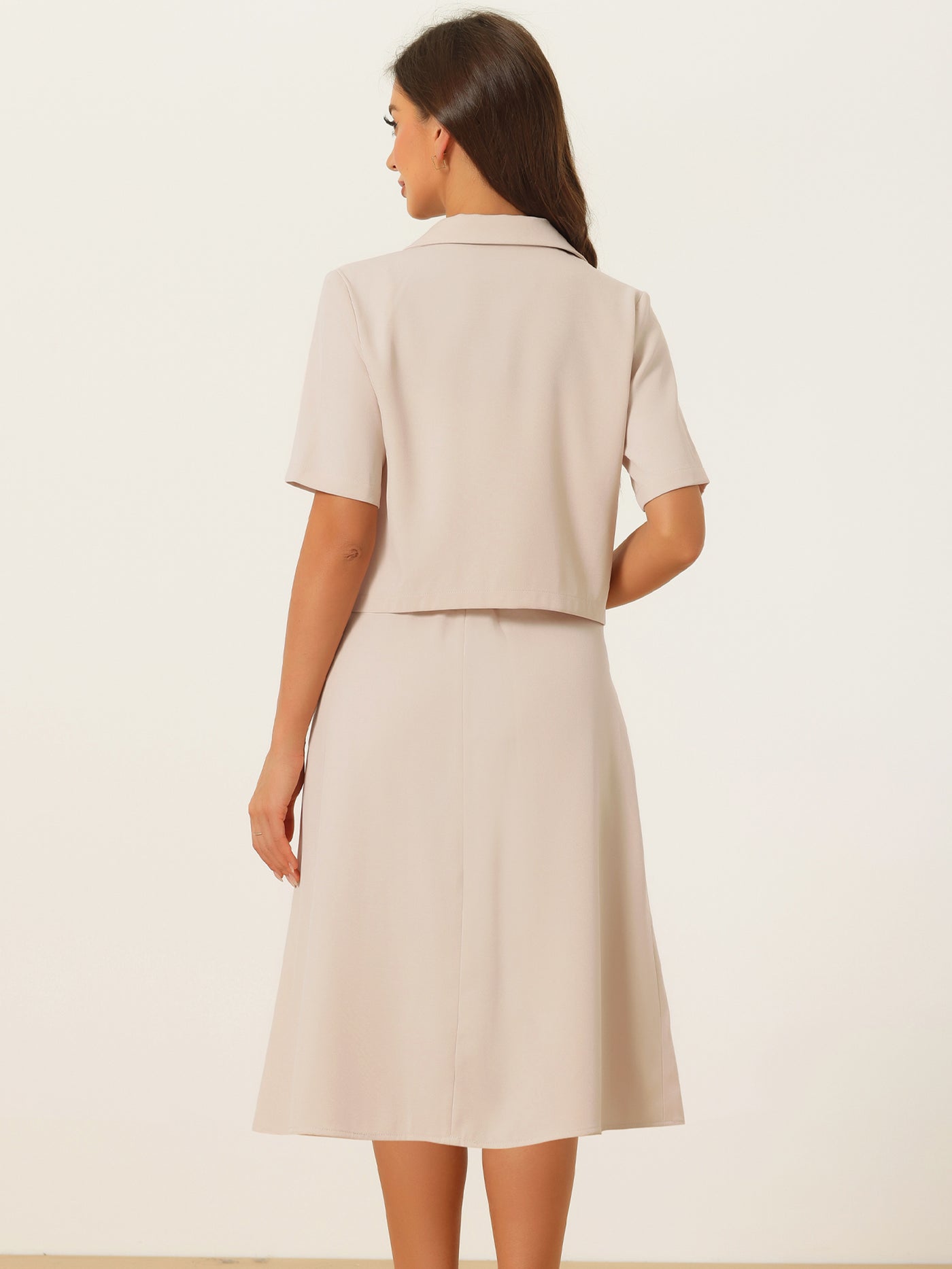 Allegra K Short Sleeve Blazer Skirt Suits for Women's Summer Dressy Business Casual Skirt Suit Set