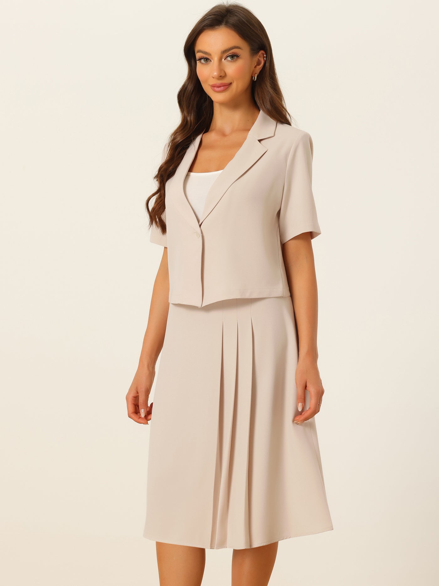Allegra K Short Sleeve Blazer Skirt Suits for Women's Summer Dressy Business Casual Skirt Suit Set