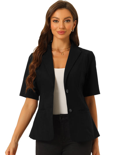 Cotton Linen Blazer Office Business Short Sleeve Notched Lapel Blazer Jacket