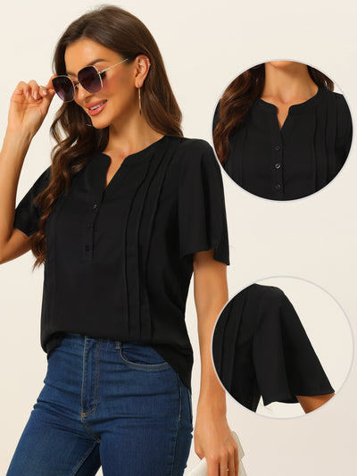 V Neck Blouses for Women Dressy Casual Tops Button Down Shirts Business Work Short Sleeve T Shirt