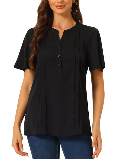V Neck Blouses for Women Dressy Casual Tops Button Down Shirts Business Work Short Sleeve T Shirt