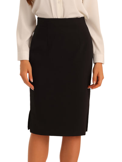 Elegant Pencil Skirt for Women's High Wasit Split Hem Work Bodycon Business Skirts