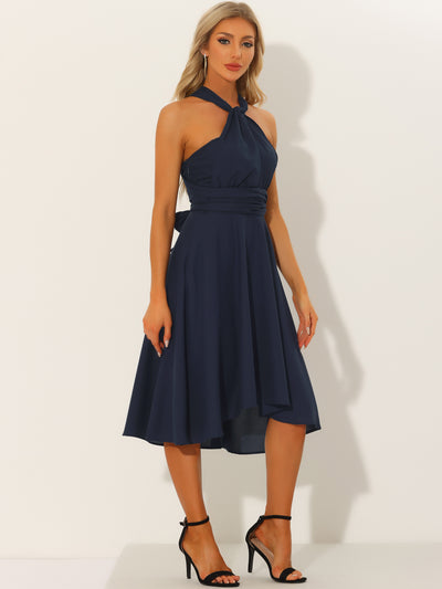 Sleeveless Fit and Flare Lace-up Midi Multiway Convertible Dress