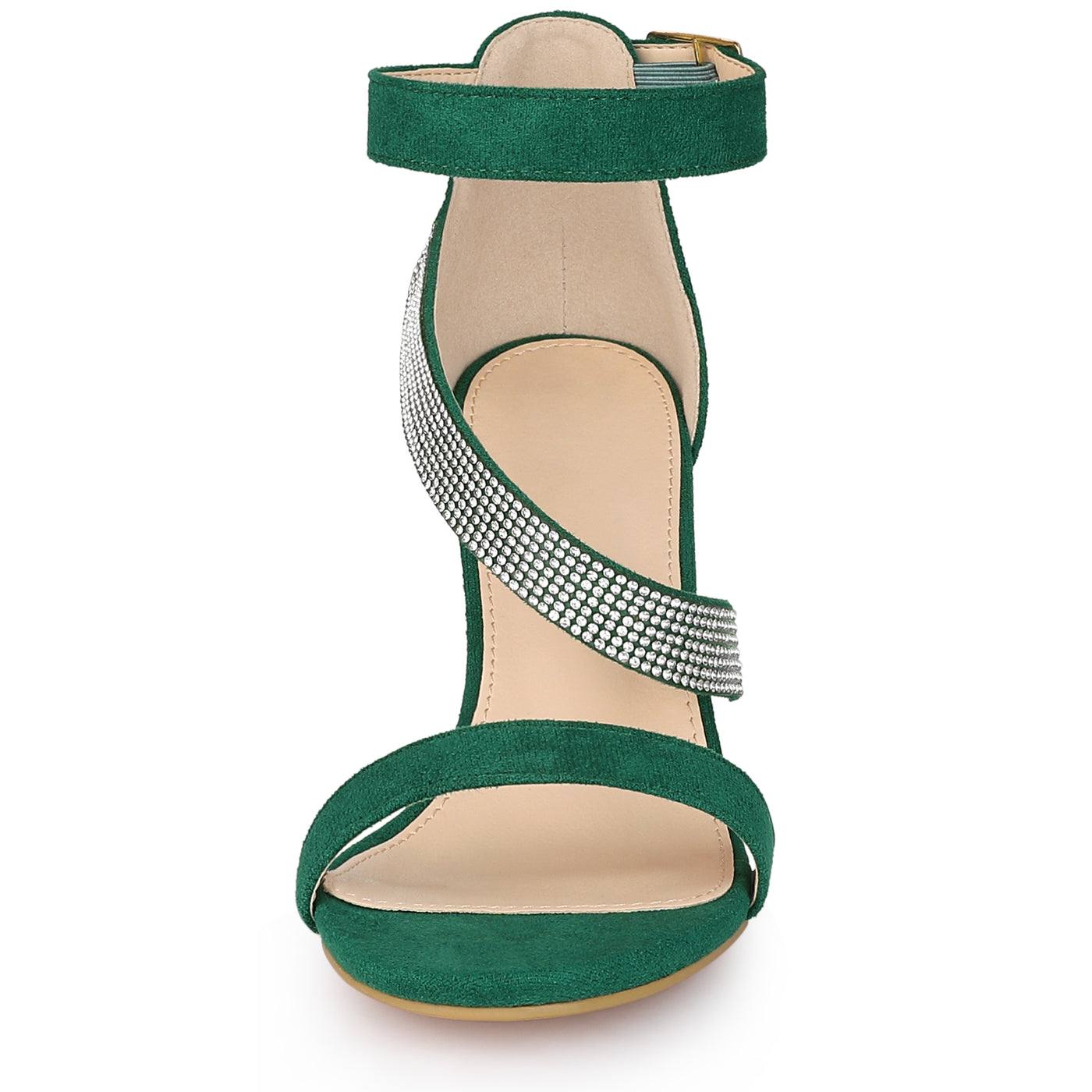 Allegra K Women's Rhinestone Open Toe Block Heels Sandals