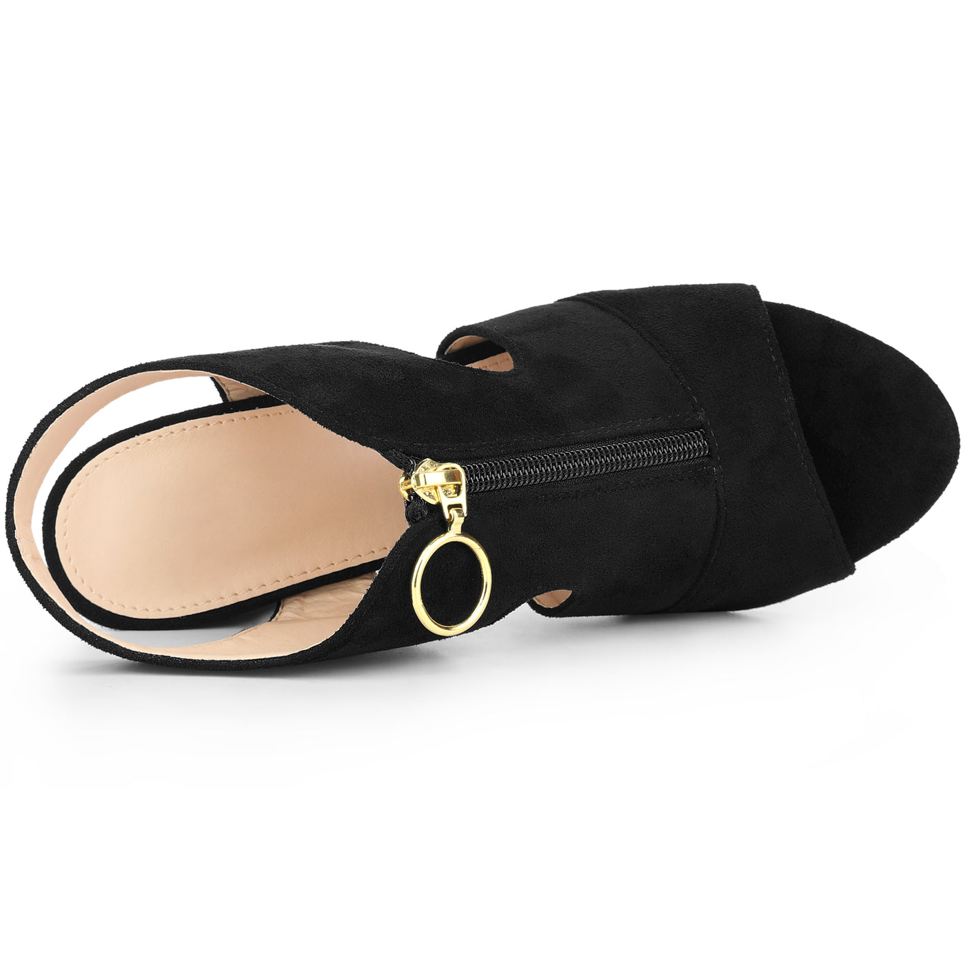 Allegra K Women's Front Zipped Clog Shoes Chunky Heels Slingback Sandals