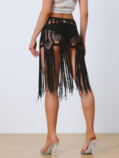 Women's Crochet Sexy Summer Beach Swimsuit Tassel Cover-Up Skirt