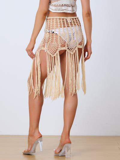 Women's Crochet Sexy Summer Beach Swimsuit Tassel Cover-Up Skirt