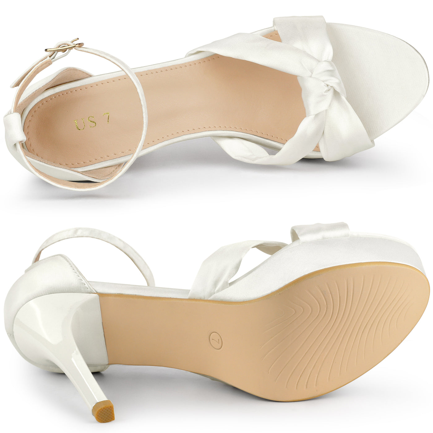 Allegra K Women's Satin Twist Knot Platform Contrast Stiletto Heel Sandals