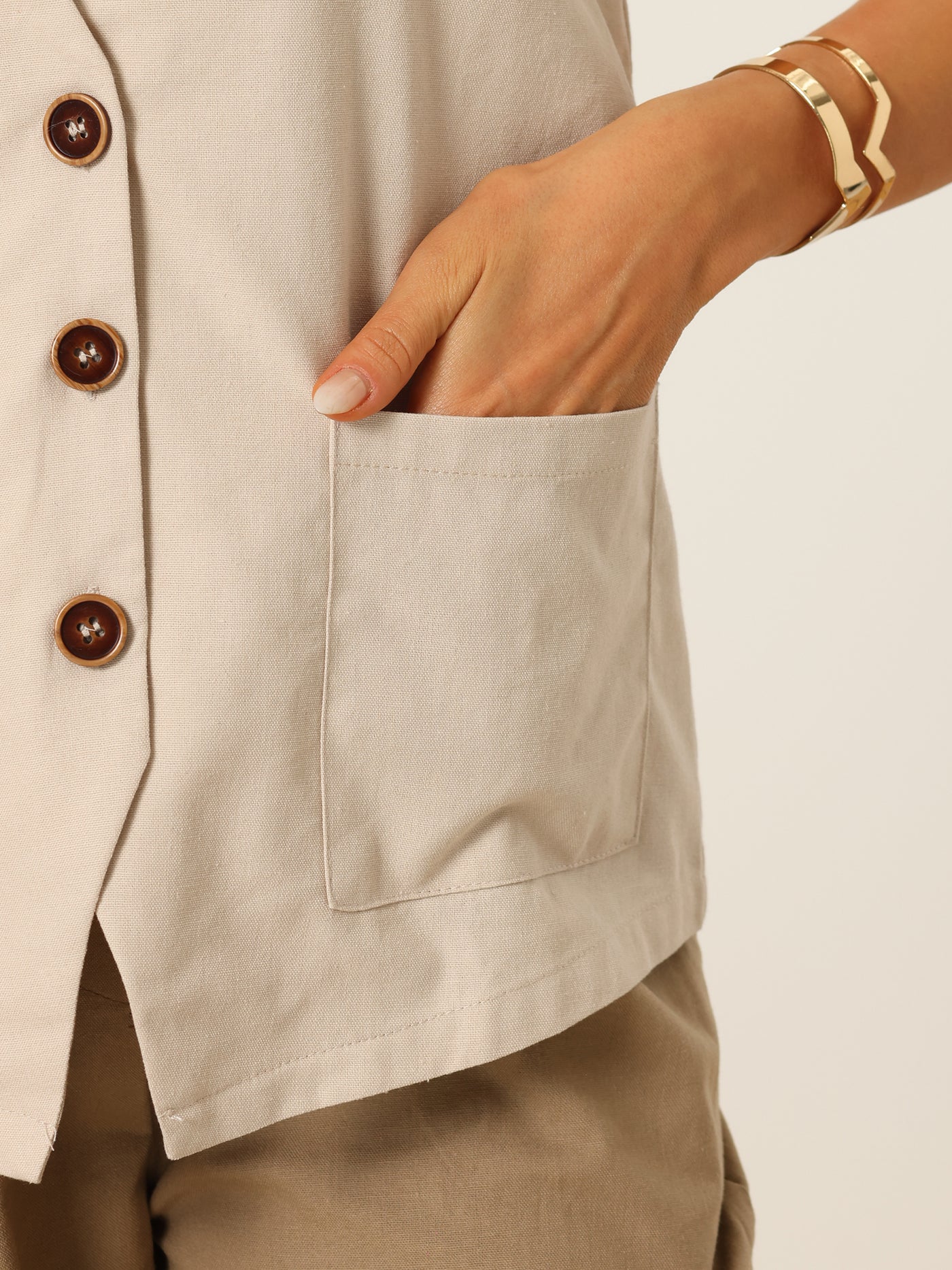 Allegra K Button Down Vest for Women Linen Sleeveless V Neck Summer Waistcoat